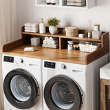 Garvee 54" Washer Dryer Countertop with 2-Tier Shelf, Wooden Laundry Countertop with Non-Slip Pad and Guard Rails, Washer and Dryer Topper for Laundry Room Organization - Brown