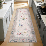 Garvee 2' × 6' Floral Runner Rug, Machine Washable Non-Slip Low-Pile Rug for Hallway, Kitchen & Entryway, Camel