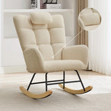 Garvee Nursery Rocking Chair with Headrest, Plush Teddy Upholstered Glider with High Backrest, Comfortable Nursing Chair, Camel - Beige Without Ottoman