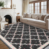 Garvee 8' × 10' Butterfly Floral Area Rug, Soft Washable Low-Pile Polyester Carpet for Living Room, Bedroom and Dining Room, Black - Black