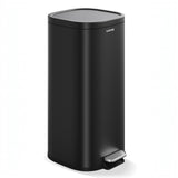 Garvee Modern Soft-Close Kitchen Trash Can 30L – Rectangular Stainless Steel Pedal Bin – Silent Turn Lid, Robust Steel Pedal, Removable Inner Bucket, Slim Design – Perfect for Kitchen, Office, Bathroom – Matte Black - Black