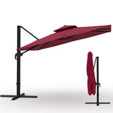 Garvee 10' × 10' Cantilever Patio Umbrella, 360° Rotating Aluminum Offset Umbrella with Adjustable Height, Burgundy Red, Base Not Included