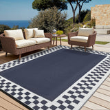 Garvee Waterproof Reversible Outdoor Rug 9x12ft – Geometric Plastic Patio Carpet, UV & Weather Resistant, Easy to Clean, Includes Stakes & Carry Bag – Ideal for Garden, Backyard, Deck, Camping, Balcony, RV, Dark Blue - Dark Blue