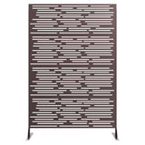 Garvee 1PC 72" Freestanding Decorative Metal Privacy Fence Panel, Brown Stripes Rust-Proof Iron Garden Screen with Vertical & Horizontal Stripe Design, Snap-Together Outdoor & Indoor Divider for Patio, Garden & Balcony - Brown-Stripes