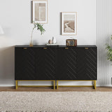 Garvee Black Herringbone Sideboard Buffet – Modern Double Door MDF Cabinet with Gold Metal Legs, Adjustable Shelf, Matte Finish – Freestanding Storage for Dining Room, Kitchen, Entryway – Color: Black, Size: Double Door