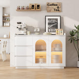 Garvee Coffee Bar Cabinet, 48" Buffet Cabinet Storage Cabinet Sideboard Modern Kitchen Buffet Table with 3 Drawers, Glass Doors 3 Color Led Lights, Coffee Bar for Kitchen, Dining Room Furniture