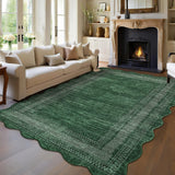Garvee 10' × 13' Scalloped Border Area Rug, Machine Washable Non-Slip Low-Pile Stain-Resistant Rug for Living Room, Bedroom & Dining Room, Green - Green