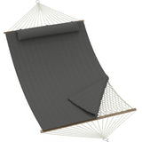 Garvee Double Quilted Outdoor Hammock, 137.8" x 78.74" 2-Person Patio Hammock with Pillow, Side Pockets & 450 lb Capacity，Dark Gray - Dark Gray