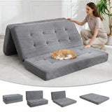 Garvee 4-In-1 Tri-Fold Mattress, Foldable Floor Sofa Bed with High-Density Support Foam & Tufted Design, Portable Guest Bed for Dorm, Living Room, Soft Corduroy Fabric, Gray - Gray