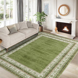 Garvee 9' x 12' Modern Bordered Area Rug, Machine Washable Non-Slip Low-Pile Soft Rug for Living Room, Bedroom & Dining Room, Green - Green