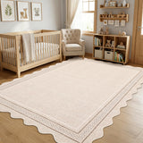 Garvee Scalloped Washable 5x7 Area Rugs for Living Room Non Slip Neutral Beige Rug Farmhouse Soft Bedroom Rugs Low Pile Foldable Stain Resistant Carpet for Nursery Playroom Dining Room, Beige - Beige