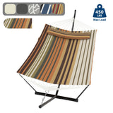 Garvee 2-Person Double Hammock with 12' Heavy-Duty Steel Stand, 450 lbs Capacity, Pillow & Balance Rope for Backyard, Coffee Stripe - Coffee Stripes