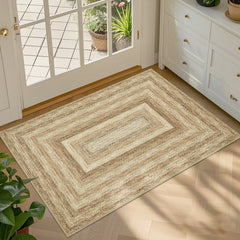 Garvee Washable Braided Area Rug - Modern Low Pile Non-Slip Carpet - Mark Resistant Accent Mat for Indoor Entryway, Bathroom, Bedroom, Kitchen - Imitation Natural, 2x3ft - Natural