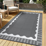 Garvee Reversible Grey White Outdoor Rug - Waterproof Plastic Patio Mat with Scalloped Edge - Modern, mark & UV Resistant, Easy Clean - Perfect for Garden, Backyard, Deck, Camping, Picnic, Balcony, 8x10ft - Gray