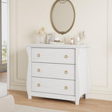 Garvee Stylish Rattan Accents - 3-Drawer Chest Dresser - Deep Storage, Black Metal Ring Pulls - Freestanding Wooden Cabinet for Bedroom, Dining Room, Entryway - Antique White, 3-Drawer Chest - White