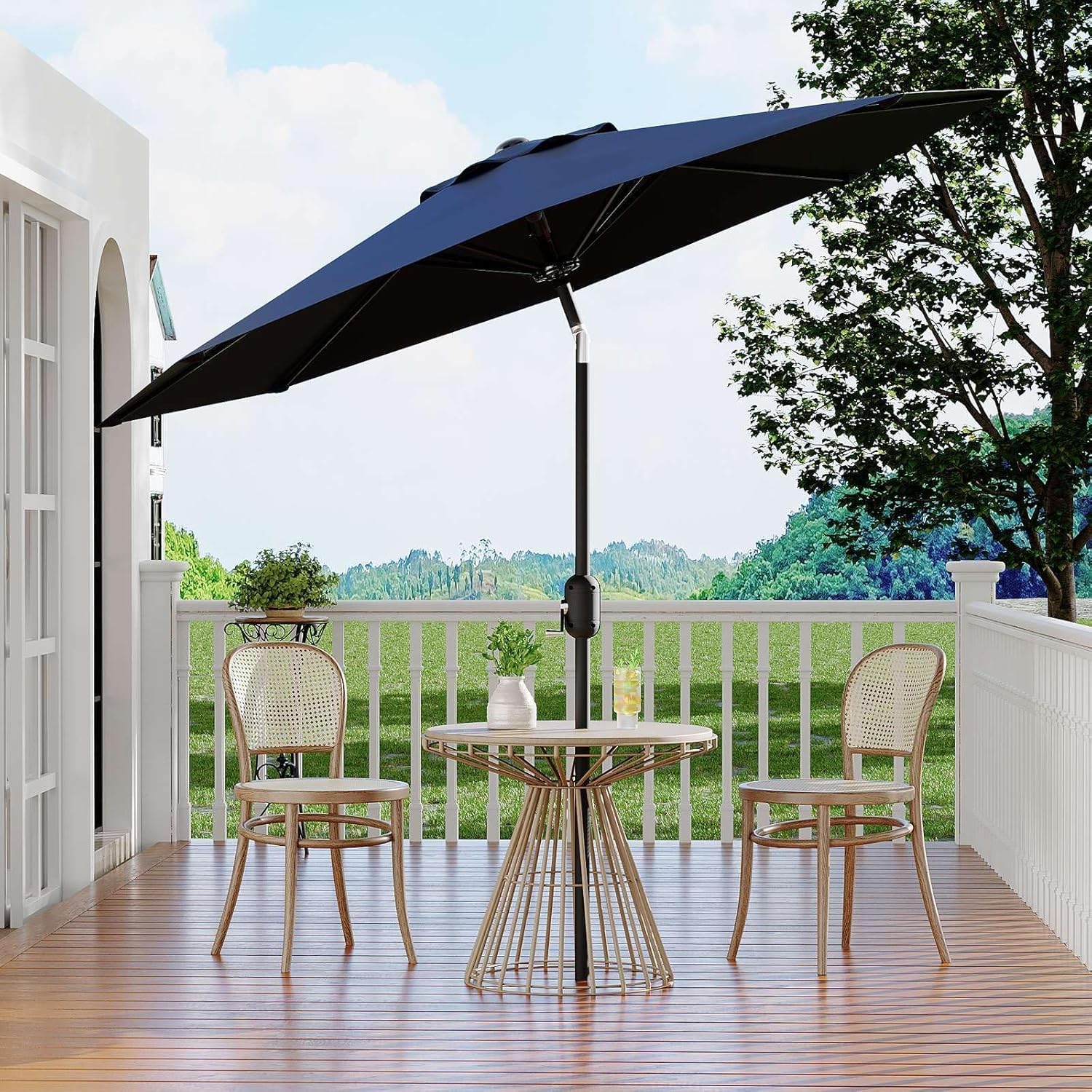Garvee 9' Patio Table Umbrella, Crank Lift & Push Button Tilt, UV-Resistant Vented Market Umbrella with 8 Iron Ribs for Pool, Deck, Yard & Garden
