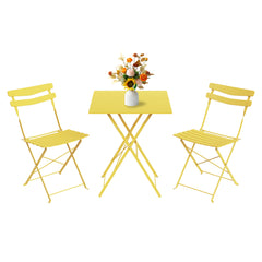 Garvee 3-Piece Folding Patio Bistro Set, Metal Table & 2 Chairs, No Assembly, Space-Saving Outdoor Furniture for Balcony, Garden & Porch, Bright Yellow - Yellow