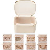 Garvee Travel-Friendly Jewelry Organizer Cabinet – PU Leather Box with 8 Clear Zipper Pouches – Compact Storage for Rings, Earrings, Necklaces, Bracelets – Portable, Durable, Secure – Color: White, Size: 16.5×11.5×9cm - White