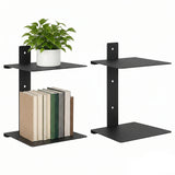 Garvee Modern Double Tier Floating Wall Shelves – Black Metal, Invisible Wall-Mounted Display Rack, Heavy Duty Shelf for Home Decor, Kitchen, Living Room – Easy Install, 6.42in Depth, 2-Pack - Black