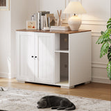 Garvee Large Cat Litter Box Enclosure Furniture – Hidden Self-Cleaning Litter Box Cabinet, Dog-Proof Shelf, Side Power Outlet & 5ft Cord, Modern End Table, White - White
