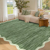 Garvee Modern Scalloped Washable Area Rug 5' × 7' – Soft Low Pile, Non-Slip, Mark Resistant Carpet for Living Room, Bedroom, Dining Room, Nursery, Office, Playroom, Under Table – Sage Green - Sage Green