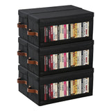 Garvee Set of 6 CD Case, Non-Woven Stackable CD Storage Box with Lid and Handles, DVD Storage Case, 13.2" L x 5.9" W x 5.3" H Each, Solutions to Protect Your Precious Collection, Black