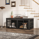 Garvee Double Dog Crate Furniture with Divider – Heavy Duty Wooden Dog House TV Stand – 3-in-1 Indoor Kennel End Table for Medium and Large Dogs – Adjustable Feet, Easy Assembly – Gray - Dark Gray