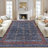 Garvee 6' x 9' Vintage Persian Area Rug, Machine Washable Non-Slip Low-Pile Soft Rug for Living Room, Bedroom & Dining Room, Blue/Red - Blue/Red