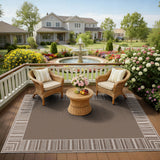 Garvee Washable Non-Slip Area Rug for Living Room, Bedroom, Dining Room, Patio – Taupe Striped edge, Low Pile, mark Resistant & Durable Carpet – collapsible Indoor Outdoor Floor Mat – 8x10ft - Taupe
