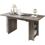 Garvee 63'' Dining Table for 4-6 People, Farmhouse Kitchen Table with Side Storage Shelves, Rectangle Dining Room Table, Rustic Wood Dinner Table for Kitchen, Living Room, Walnut