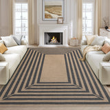 Garvee 8' × 10' Washable Foldable Non-Slip Geometric Border Rectangular Rug, Ultra-Soft Low-Pile Brown Rug for Hallway Kitchen - Charcoal/Natural