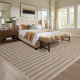 Garvee 5' × 7' Washable Foldable Non-Slip Geometric Border Rectangular Rug, Ultra-Soft Low-Pile Taupe/Beige Rug for Hallway Kitchen - Taupe/Beige