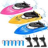Garvee High Fast 3-Pack RC Boats for Kids – 2.4GHz Remote Control, Fully Waterproof, Self-Righting, 6 Rechargeable Batteries, Fast Toy for Pools, Lakes, Rivers, Bathtubs – Blue + Yellow + Pink