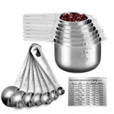 Garvee 15Pcs Heavy Duty Stainless Steel Measuring Cups and Spoons Set, Silver Metal Kitchen Baking Measurement Tool with 7 Cups + 7 Spoons + Measurement Scale Board, Premium Liquid Dry Measure Kit