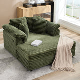 Garvee Oversized Chaise Lounge Chair, Upholstered Sofa Bed with USB Port Throw Pillows Supportive Armrests, Indoor Comfy Corduroy Cloud Sleeper Couch for Living Room, Green - Green