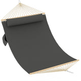 Garvee 2 Person Quilted Fabric Hammock with Curved Wood Spreader Bars, 12' Large Freestanding Swing Bed with Pillow for Outdoor Patio, Dark Gray - Dark Gray