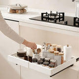 Garvee Expandable Carbon Steel Kitchen Drawer Organizer Rack - Pull-Out Storage Basket for Spices, Bowls, Bottles - Space-Saving Cabinet Shelf - No Installation Needed - 2-Piece Set, White, Size 32–52cm (53cm Deep)