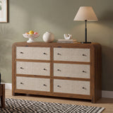 Garvee Modern Farmhouse 6-Drawer Dresser, 49–55" Wide Wood Chest of Drawers - Linen-Front Storage - Sturdy MDF with Anti-Tip Kit, Doubles as TV Stand - Walnut - Walnut