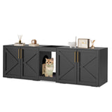 Garvee Modern Double Room Cat Litter Box Enclosure - Large Hidden Wooden Cat Washroom Cabinet for 2 Cats with Storage Shelf, Soft Cushion, End Table TV Stand - Catnip Toy Compatible - Black