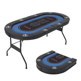 Garvee 8-Player Folding Poker Table, 71" Convertible Casino Table with Green Texas Hold'em Felt Layout, Foldable MDF Boardroom Game Table with Extra Large Cup Holders & Cushioned Armrest - Blue