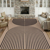 Garvee Modern Easy Jute Area Rug – Non-Slip, Washable, Mark Resistant Carpet – Rainbow Arch Striped – Collapsible, Durable, Natural/Black – Living Room, Bedroom, Dining, Indoor Outdoor, 8x10ft - Natural/Black