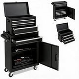 Garvee Heavy-Duty 4-Drawer Rolling Tool Chest Cabinet – Metal Storage Cart with Sliding Drawers & Protective Liner – Ideal for Garage or Workshop – Side Armrest, 3 Inch Wheels, Black