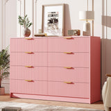 Garvee 8-Drawer Dresser Modern Fluted Design Large Storage MDF Material Golden Handles Anti-Tip Protection Pink Bedroom Living Room - Pink