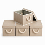 Garvee Collapsible Fabric Storage Bins with Lids, Collapsible Closet Organizer Boxes with Rope Handles, Reinforced Cardboard for Particle-Proof Clothes & Toy Storage - 4 Pack - Light Brown - 30 x 23 x 17 cm - Light Brown-4 Pack