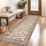 Garvee Zebra Print Area Rug, Washable Non-Slip Low-Pile Boho Tribal Bordered Rug for Living Room, Bedroom & Dining Room - Green
