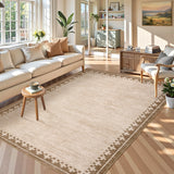 Garvee 8' × 10' Modern Bordered Area Rug, Machine Washable Non-Slip Low-Pile Stain-Resistant Soft Rug for Living Room & Bedroom, Borded-tan