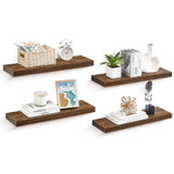 Garvee Rustic Brown Floating Wall Shelves Set,Sturdy Wood Display Shelf with Metal Brackets for Bedroom, Living Room, Kitchen, Bathroom, Ideal for Picture Frames & Plants, 60x20x3cm, 4PCS