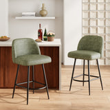 Garvee Counter Height Bar Stools Set of 2, 26" Modern Upholstered Barstools with Backs and Metal Legs, Linen Fabric High Chairs with Arc Metal Footrest for Kitchen Island, Pub, Bistro and Dining Area, Green