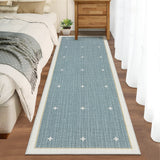 Garvee Washable Runner Rug 2' × 6'– Modern Blue Geometric Bordered, Non-Slip, Low Pile Carpet – Soft, Spot Resistant, Ideal for Hallway, Kitchen, Bedroom –  Dusty Blue - Dusty Blue
