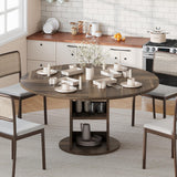 Garvee Round Farmhouse Dining Table, 47.24 in Wood Kitchen Table with 2-Tier Storage Shelf, Seats 4-6, Space-Saving Dining Room Table - Vintage Brown